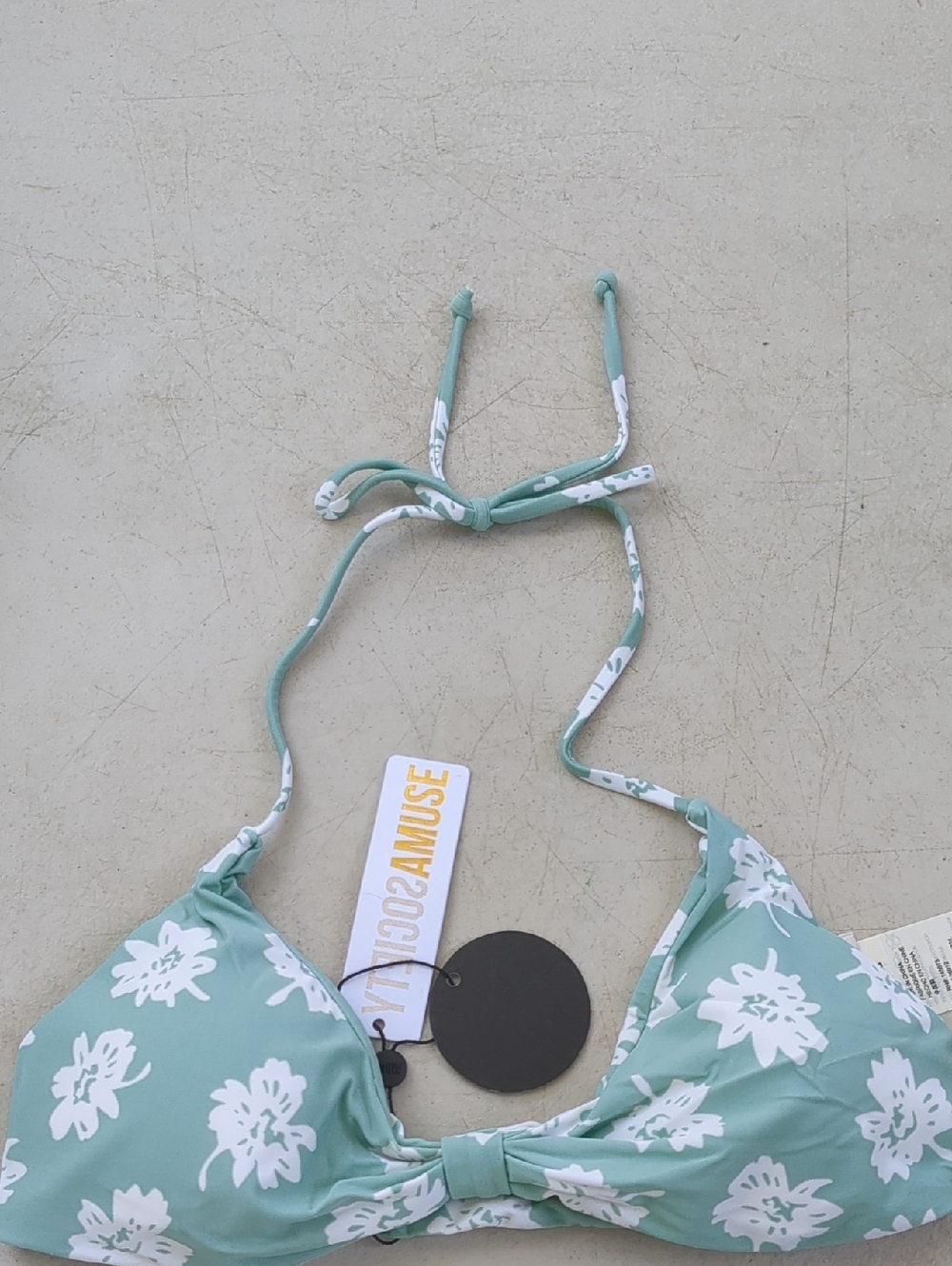 Amuse Society Mint Green and White Floral Triangle Bikini Top